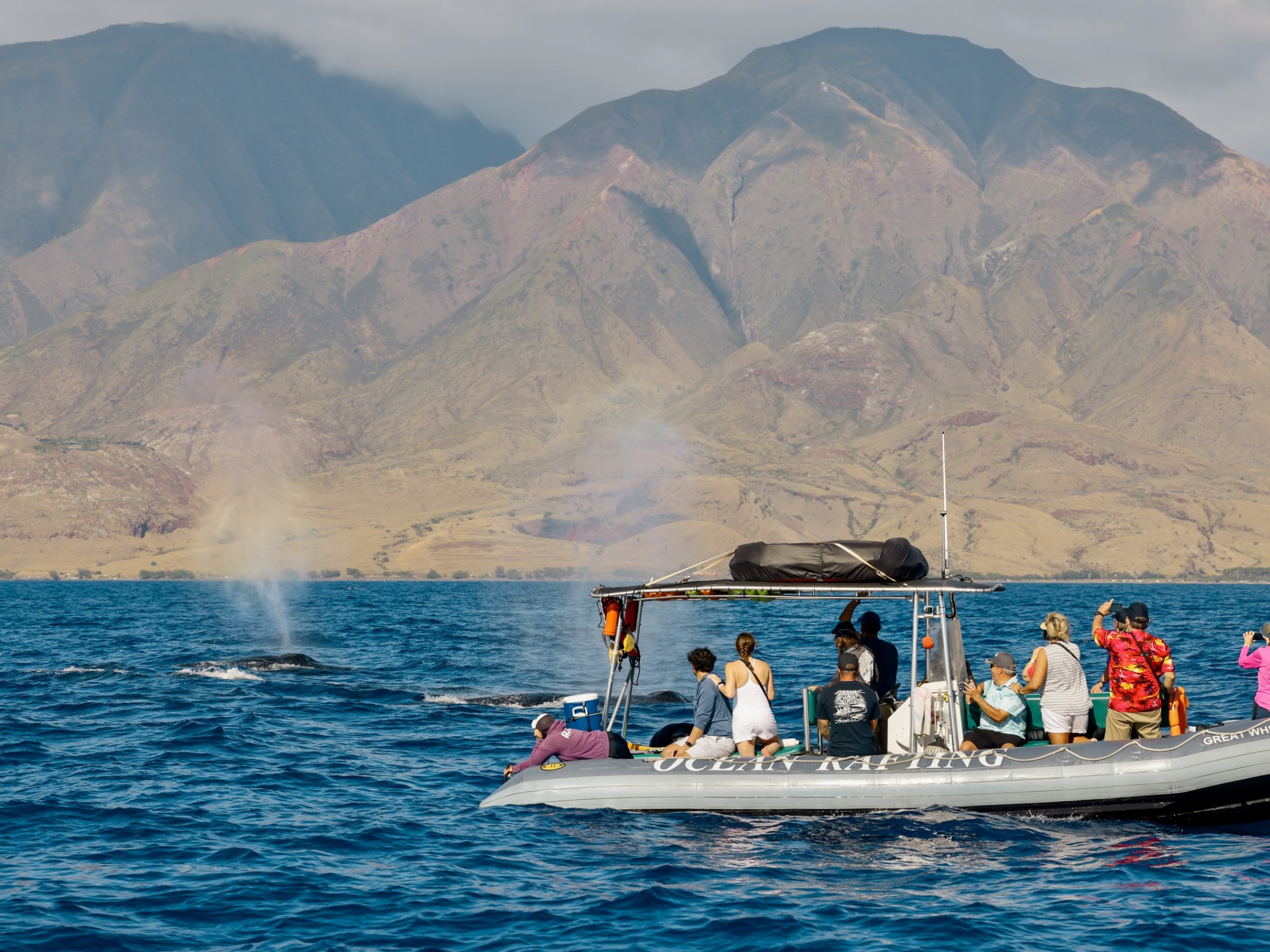 a small boat in a body of water with a mountain in the background